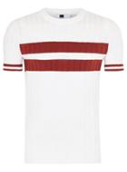 Topman Mens White And Red Stripe Ribbed Muscle Fit Jumper