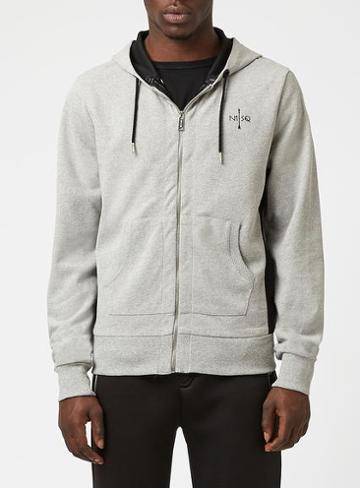 Topman Mens N1sq Grey Zip Up Hoodie*