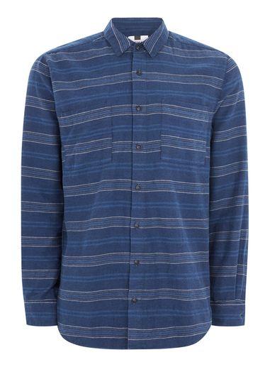 Topman Mens Blue Navy Striped Casual Shirt