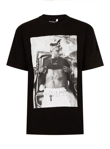 Topman Mens Black Oversized Tupac Portrait T-shirt