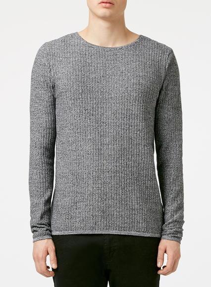 Topman Mens Mid Grey Salt And Pepper Gridstitch Crew Neck Sweater
