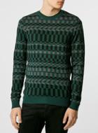Topman Mens Dark Green Pattern Crew Neck Sweater