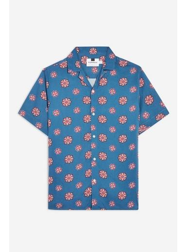 Topman Mens Blue Geometric Pattern Slim Shirt