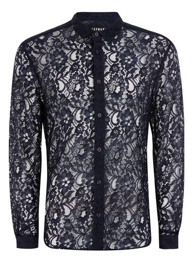 Topman Mens Navy Lace Shirt