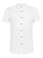 Topman Mens White Stand Collar Short Sleeve Dress Shirt