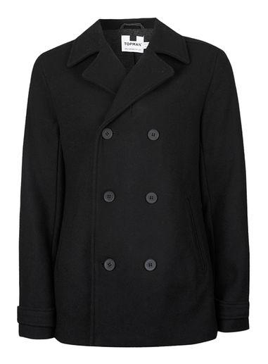 Topman Mens Black Peacoat