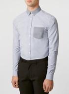 Topman Mens Blue Navy Mixed Stripe/ Gingham Long Sleeve Smart Shirt