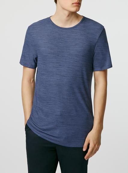Topman Mens Blue Denim Waffle Crew T-shirt