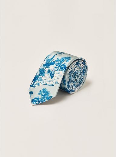 Topman Mens Blue Silk Safari Print Tie