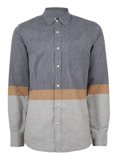 Topman Mens Beige Stone Bold Stripe Casual Shirt