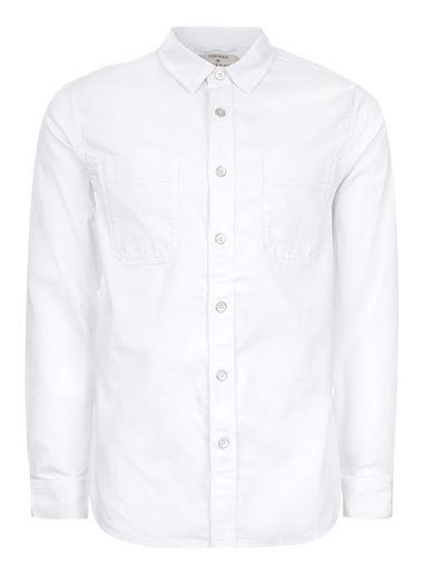 Topman Mens White Double Pocket Denim Shirt