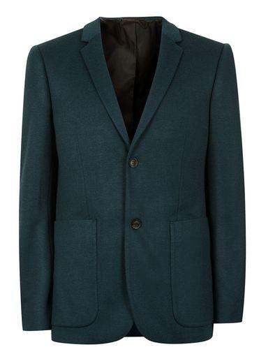 Topman Mens Green Teal Jersey Skinny Fit Blazer