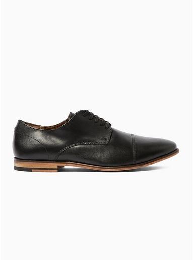 Topman Mens Black Leather 'matta' Toecap Shoes