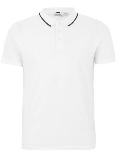 Topman Mens White Muscle Fit Tipped Polo Shirt