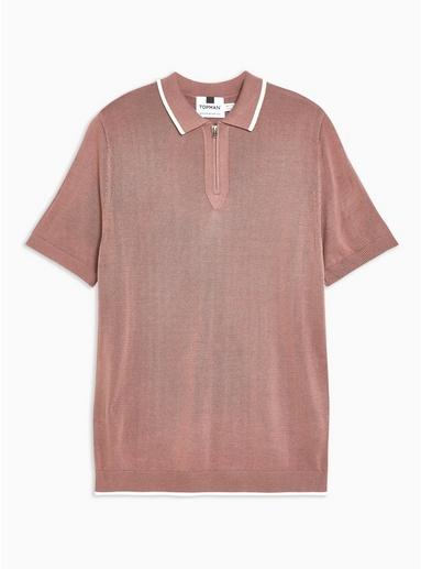 Topman Mens Short Sleeve Pink Zip Polo