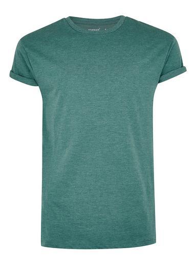 Topman Mens Green Muscle Fit Rolled Sleeve T-shirt