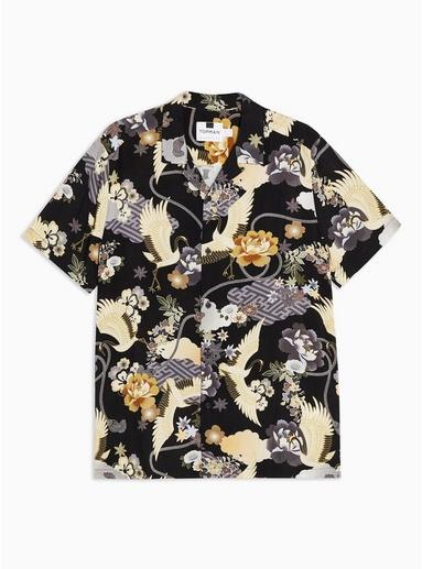 Topman Mens Black Printed Slim Shirt