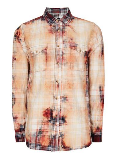 Topman Mens Red Bleached Check Casual Shirt
