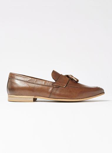 Topman Mens Brown Tan Leather Rigel Tassel Loafers