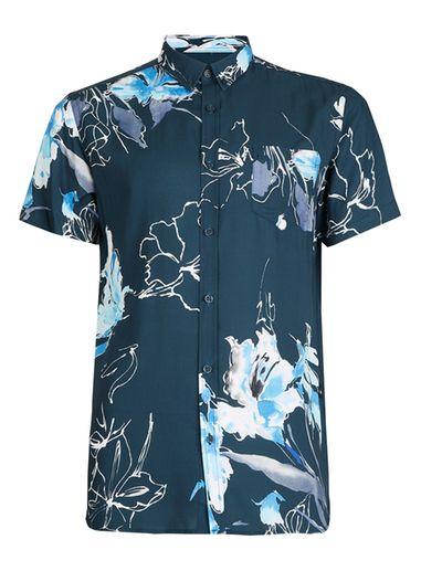 Topman Mens Selected Homme Blue Short Sleeve Shirt