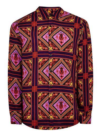 Topman Mens Purple Tile Long Sleeve Shirt
