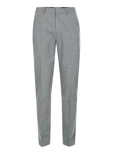 Topman Mens Light Grey Check Skinny Fit Suit Pants