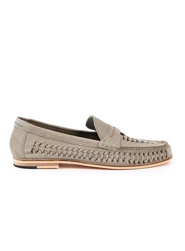 Topman Mens Mid Grey Grey Leather Weaved Loafers