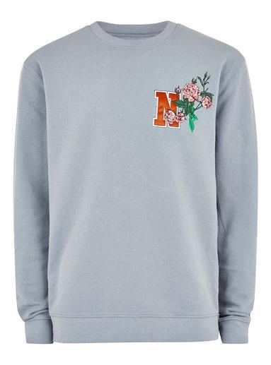 Topman Mens Light Blue Floral 'n' Sweatshirt