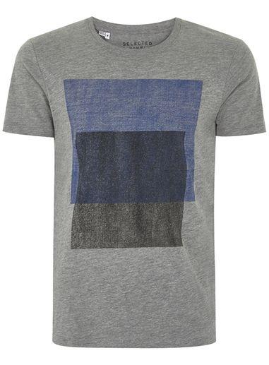 Topman Mens Grey Selected Homme Gray Box Print T-shirt