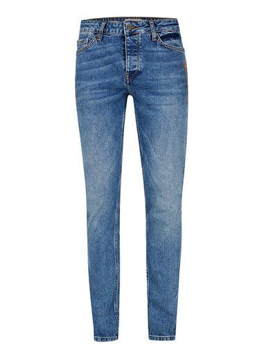 Topman Mens Mid Wash Blue Embroidered Arrow Stretch Skinny Jeans