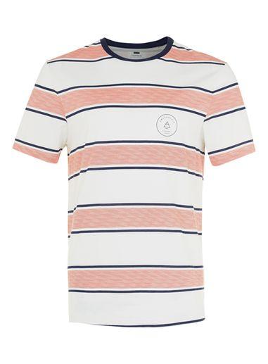 Topman Mens Off White And Red Stripe T-shirt