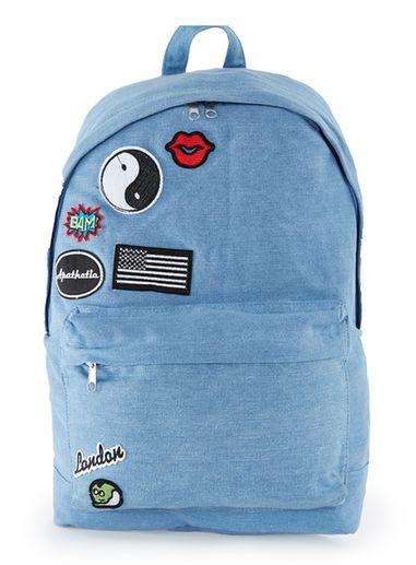 Topman Mens Blue Denim Badged Backpack