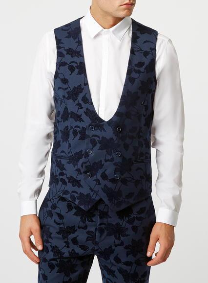 Topman Mens Blue Noose And Monkey Navy Tuxedo Vest