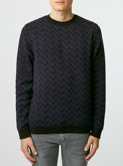 Topman Mens Blue Navy Chevron Crew Neck Sweater