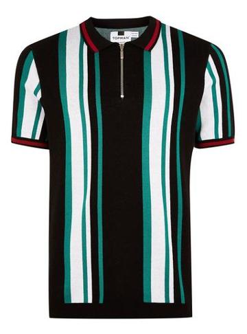 Topman Mens Black Stripe Zip Polo Jumper