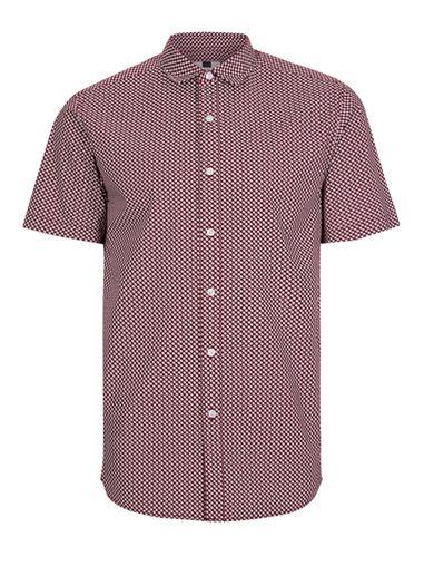 Topman Mens Red Burgundy Short Sleeve Floral Shirt