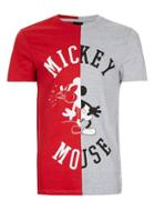 Topman Mens Red Burgundy Mickey Mouse Spliced T-shirt