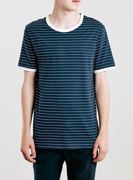 Topman Mens Blue Navy/white Stripe Slim Ringer T-shirt