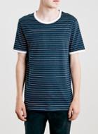 Topman Mens Blue Navy/white Stripe Slim Ringer T-shirt