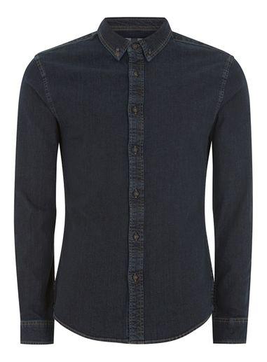 Topman Mens Blue Denim Stretch Shirt