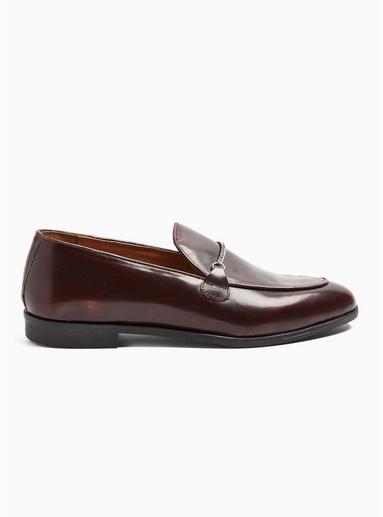 Topman Mens Red Burgundy Leather Askew Chain Loafers