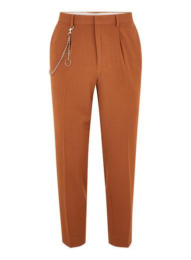 Topman Mens Orange Tan Tapered Pants With Chain
