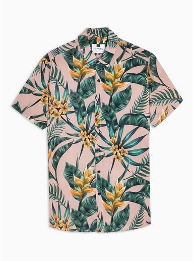 Topman Mens Pink Floral Hawaiian Slim Shirt