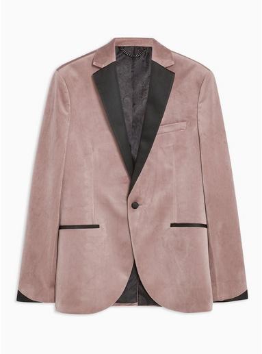 Topman Mens Stone Pink Velvet Skinny Blazer