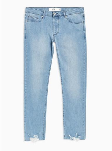Topman Mens Blue Misty Raw Hem Slim Jeans