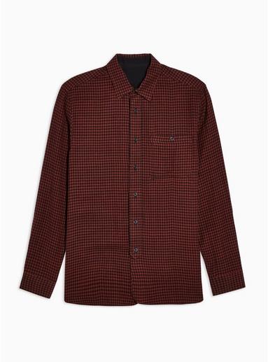 Topman Mens Multi Rust And Black Houndstooth Slim Shirt