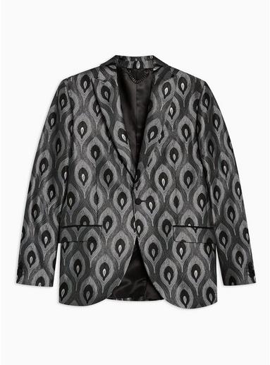 Topman Mens Silver Peacock Jaquard Skinny Blazer