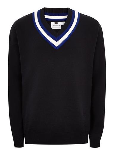Topman Mens Navy 'milan' Oversized V Neck Sweater