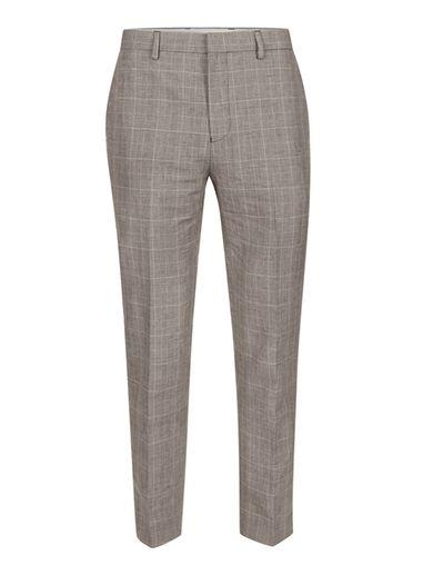 Topman Mens Mid Grey Gray Check Linen Skinny Fit Suit Pants