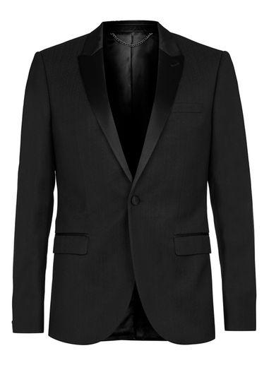 Topman Mens Premium Black Textured Skinny Fit Tuxedo Jacket